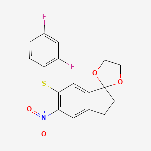molecular formula C17H13F2NO4S B8359123 Spiro[1,3-dioxolane-2,1'-[1H]indene],6'-[(2,4-difluorophenyl)thio]-2',3'-dihydro-5'-nitro- 