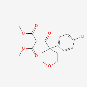molecular formula C19H23ClO6 B8359244 Diethyl 2-(4-(4-chlorophenyl)-tetrahydro-2H-pyran-4-carbonyl)malonate 