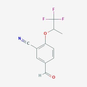 molecular formula C11H8F3NO2 B8360705 Benzonitrile, 5-formyl-2-(2,2,2-trifluoro-1-methylethoxy)- 