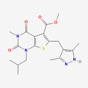 molecular formula C19H24N4O4S B8360971 methyl 6-[(3,5-dimethyl-1H-pyrazol-4-yl)methyl]-1-isobutyl-3-methyl-2,4-dioxo-1,2,3,4-tetrahydrothieno[2,3-d]pyrimidine-5-carboxylate 