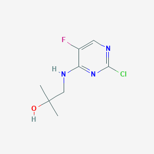 molecular formula C8H11ClFN3O B8364019 1-(2-Chloro-5-fluoropyrimidin-4-ylamino)-2-methylpropan-2-ol 