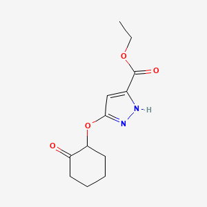 molecular formula C12H16N2O4 B8364178 ethyl-5-[(2-oxocyclohexyl)oxy]-1H-pyrazole-3-carboxylate 