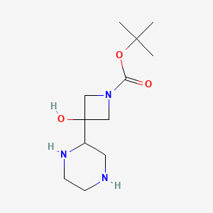 molecular formula C12H23N3O3 B8365018 Tert-butyl 3-hydroxy-3-(piperazin-2-yl)azetidine-1-carboxylate 