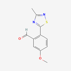 molecular formula C11H10N2O2S B8366566 5-Methoxy-2-(3-methyl-1,2,4-thiadiazol-5-yl)-benzaldehyde 
