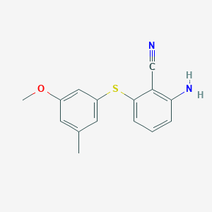 molecular formula C15H14N2OS B8368012 6-Amino-2-(3-methoxy-5-methylphenylthio)benzenecarbonitrile 