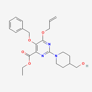 molecular formula C23H29N3O5 B8368745 Ethyl 6-(allyloxy)-5-(benzyloxy)-2-(4-(hydroxymethyl)piperidin-1-yl)pyrimidine-4-carboxylate 