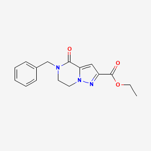 molecular formula C16H17N3O3 B8368875 Ethyl 5-benzyl-4-oxo-4,5,6,7-tetrahydropyrazolo[1,5-a]pyrazine-2-carboxylate 