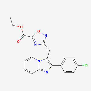 molecular formula C19H15ClN4O3 B8369875 Ethyl 3-((2-(4-chlorophenyl)imidazo[1,2-a]pyridin-3-yl)methyl)-1,2,4-oxadiazole-5-carboxylate 