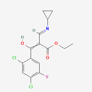 molecular formula C15H14Cl2FNO3 B8371328 Benzenepropanoic acid,2,4-dichloro-a-[(cyclopropylamino)methylene]-5-fluoro-b-oxo-, ethyl ester 