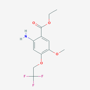 molecular formula C12H14F3NO4 B8371611 Ethyl 3-methoxy-4-(2,2,2-trifluoroethoxy)-6-aminobenzoate 