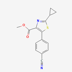 molecular formula C15H12N2O2S B8372215 5-(4-Cyano-phenyl)-2-cyclopropyl-thiazole-4-carboxylic Acid Methyl Ester 