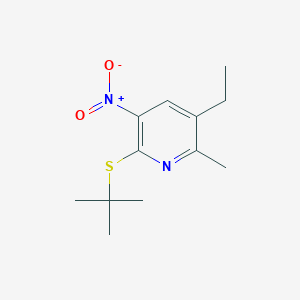 molecular formula C12H18N2O2S B8372383 2-Tert-butylthio-5-ethyl-6-methyl-3-nitropyridine 