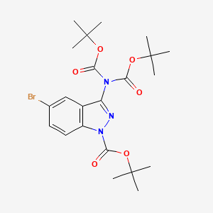 molecular formula C22H30BrN3O6 B8372387 tert-butyl 3-[bis(tert-butoxycarbonyl)amino]-5-bromo-1H-indazole-1-carboxylate 