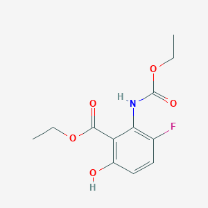 molecular formula C12H14FNO5 B8372412 ethyl 2-(N-ethoxycarbonylamino)-3-fluoro-6-hydroxybenzoate 