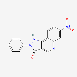 molecular formula C16H10N4O3 B8372458 7-Nitro-2-phenyl-2,5-dihydro-pyrazolo-[4,3-c]quinolin-3-one 