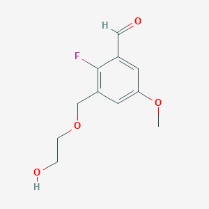 molecular formula C11H13FO4 B8373206 2-Fluoro-3-(2-hydroxyethoxymethyl)-5-methoxybenzaldehyde 