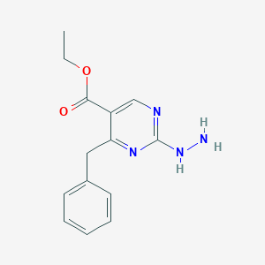 molecular formula C14H16N4O2 B8374042 Ethyl 2-hydrazino-4-benzylpyrimidine-5-carboxylate 