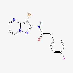 molecular formula C14H10BrFN4O B8374784 N-(3-bromopyrazolo[1,5-a]pyrimidin-2-yl)-2-(4-fluorophenyl)acetamide 