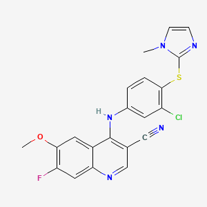 molecular formula C21H15ClFN5OS B8374955 4-[3-chloro-4-(1-methyl-1H-imidazole-2-ylsulfanyl)-phenylamino]-7-fluoro-6-methoxyquinoline-3-carbonitrile 