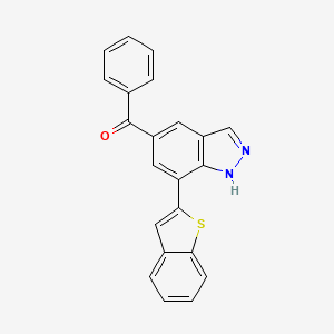 molecular formula C22H14N2OS B8376567 Methanone,(7-benzo[b]thien-2-yl-1h-indazol-5-yl)phenyl- 