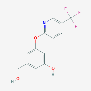 molecular formula C13H10F3NO3 B8376588 Benzenemethanol, 3-hydroxy-5-[[5-(trifluoromethyl)-2-pyridinyl]oxy]- 