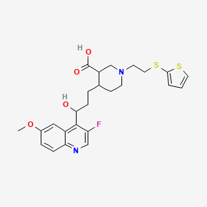 molecular formula C25H29FN2O4S2 B8376609 4-[3-(3-Fluoro-6-methoxyquinolin-4-yl)-3-hydroxypropyl]-1-(2-thiophen-2-ylsulfanylethyl)piperidine-3-carboxylic acid 