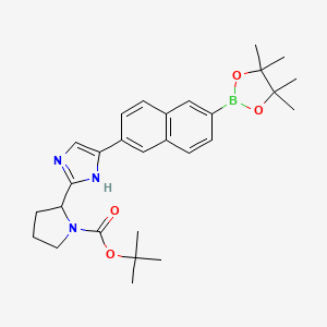molecular formula C28H36BN3O4 B8376619 2-{5-[6-(4,4,5,5-Tetramethyl-[1,3,2]dioxaborolan-2-yl)-naphthalen-2-yl]-1H-imidazol-2-yl]-pyrrolidine-1-carboxylic acid tert-butyl ester 
