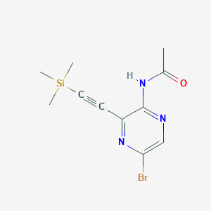 molecular formula C11H14BrN3OSi B8376710 N-(5-bromo-3-((trimethylsilyl)ethynyl)pyrazin-2-yl)acetamide CAS No. 875781-42-3