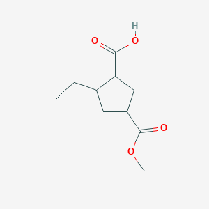 molecular formula C10H16O4 B8376718 2-Ethyl-4-(methoxycarbonyl)cyclopentanecarboxylic acid 