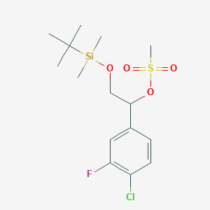molecular formula C15H24ClFO4SSi B8376955 Benzenemethanol, 4-chloro-alpha-[[[(1,1-dimethylethyl)dimethylsilyl]oxy]methyl]-3-fluoro-, 1-methanesulfonate 