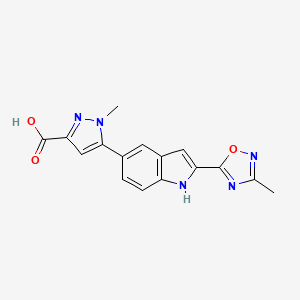 1-Methyl-5-[2-(3-methyl-1,2,4-oxadiazol-5-yl)-1H-indol-5-yl]-1H-pyrazole-3-carboxylic acid
