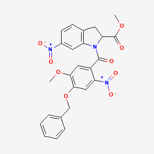 molecular formula C25H21N3O9 B8378112 methyl 1-(5-methoxy-2-nitro-4-phenylmethoxybenzoyl)-6-nitro-2,3-dihydroindole-2-carboxylate 