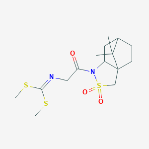 molecular formula C15H24N2O3S3 B8378352 2-(Bis-methylsulfanyl-methyleneamino)-1-(10,10-dimethyl-3,3-dioxo-3-thia-4-aza-tricyclo(5.2.1.0 1,5)dec-4-yl)-ethanone 