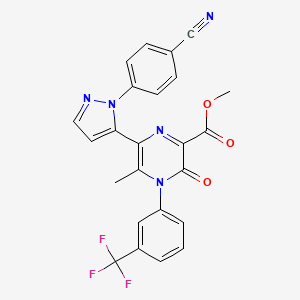 molecular formula C24H16F3N5O3 B8378959 methyl 6-[1-(4-cyanophenyl)-1H-pyrazol-5-yl]-5-methyl-3-oxo-4-[3-(trifluoromethyl)phenyl]-3,4-dihydropyrazine-2-carboxylate 