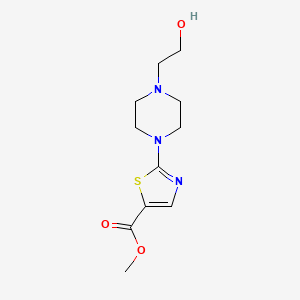molecular formula C11H17N3O3S B8380132 2-[4-(2-Hydroxyethyl)-piperazin-1-yl]-thiazole-5-carboxylic acid methyl ester 