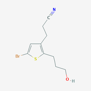 molecular formula C10H12BrNOS B8380906 3-[5-Bromo-2-(3-hydroxy-propyl)-thiophen-3-yl]-propionitrile 