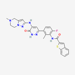 molecular formula C27H24FN7O2S B8383958 N-(6-Fluoro-2-methyl-3-(5-((5-methyl-4,5,6,7-tetrahydropyrazolo[1,5-a]pyrazin-2-yl)amino)-6-oxo-1,6-dihydropyridazin-3-yl)phenyl)benzo[b]thiophene-2-carboxamide 