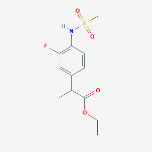 molecular formula C12H16FNO4S B8384144 Ethyl 2-[3-fluoro-4-(metylsulfonylamino)phenyl]propionate 