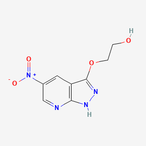 molecular formula C8H8N4O4 B8384357 2-(5-nitro-1H-pyrazolo[3,4-b]pyridin-3-yloxy)ethanol 