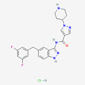 molecular formula C23H23ClF2N6O B8385347 N-(5-(3,5-difluorobenzyl)-1H-indazol-3-yl)-1-(piperidin-4-yl)-1H-pyrazole-4-carboxamide hydrochloride 