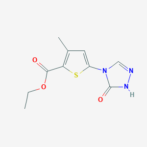molecular formula C10H11N3O3S B8386361 ethyl 3-methyl-5-(5-oxo-1H-1,2,4-triazol-4(5H)-yl)thiophene-2-carboxylate 