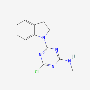 molecular formula C12H12ClN5 B8386491 2-Chloro-4-indolin-1-yl-6-methylamino-1,3,5-triazine 