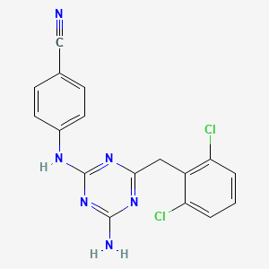 molecular formula C17H12Cl2N6 B8386529 4-[[4-Amino-6-[(2,6-dichlorophenyl)methyl]-1,3,5-triazin-2-yl]amino]benzonitrile 