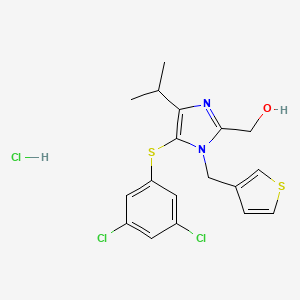 molecular formula C18H19Cl3N2OS2 B8386577 5-(3,5-dichlorophenylthio)-2-hydroxymethyl-4-isopropyl-1-(3-thienylmethyl)-1H-imidazole hydrochloride 