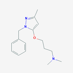 molecular formula C16H23N3O B083907 Pyrazole, 1-benzyl-5-(3-(dimethylamino)propoxy)-3-methyl- CAS No. 15090-13-8