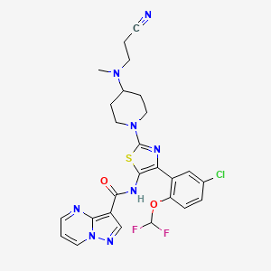 molecular formula C26H25ClF2N8O2S B8392022 N-(4-(5-Chloro-2-(difluoromethoxy)phenyl)-2-(4-((2-cyanoethyl)(methyl)amino)piperidin-1-yl)thiazol-5-yl)pyrazolo[1,5-a]pyrimidine-3-carboxamide 