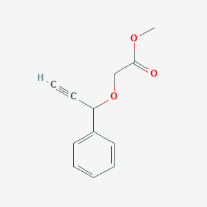 molecular formula C12H12O3 B8394777 Methyl 2-(1-phenylprop-2-ynyloxy)acetate 