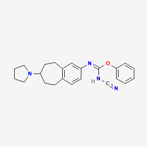 molecular formula C23H26N4O B8396049 Carbamimidic acid, N-cyano-N'-[6,7,8,9-tetrahydro-7-(1-pyrrolidinyl)-5H-benzocyclohepten-2-yl]-, phenyl ester CAS No. 1037627-95-4