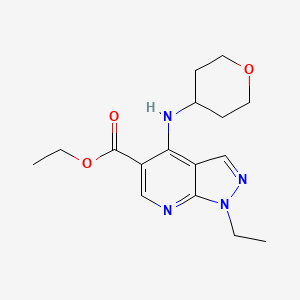 molecular formula C16H22N4O3 B8397549 Ethyl 1-ethyl-4-((tetrahydro-2H-pyran-4-yl)amino)-1H-pyrazolo[3,4-b]pyridine-5-carboxylate 