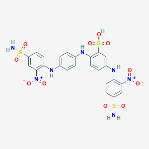 molecular formula C24H21N7O11S3 B083994 Benzenesulfonic acid, 5-((4-(aminosulfonyl)-2-nitrophenyl)amino)-2-((4-((4-(aminosulfonyl)-2-nitrophenyl)amino)phenyl)amino)- CAS No. 12239-00-8